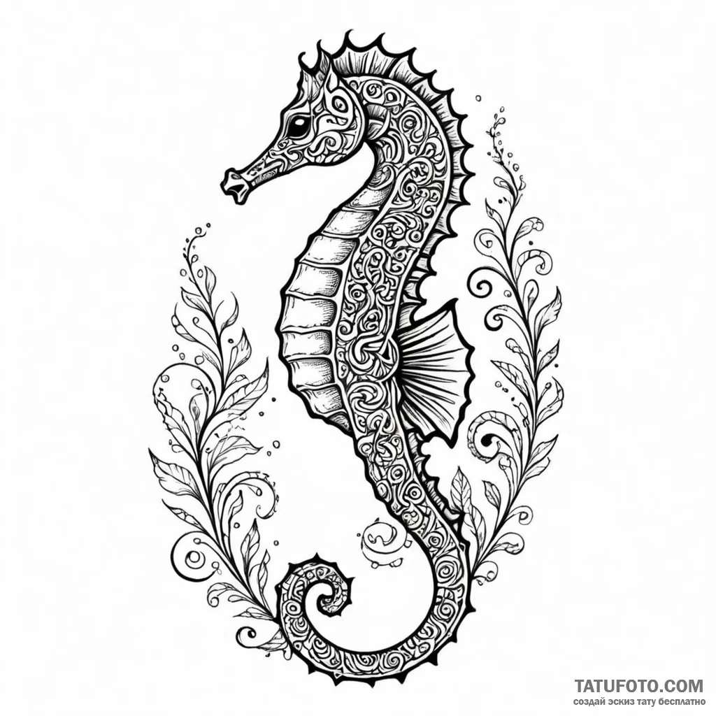 A seahorse with intricate patterns (is there,... - эскиз тату (№1749800001_0, 13.06.2025 07:33) — Tatufoto.com