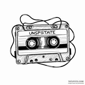 A retro cassette tape unspooling - эскиз тату (№1749802683_0, 13.06.2025 08:18) — Tatufoto.com