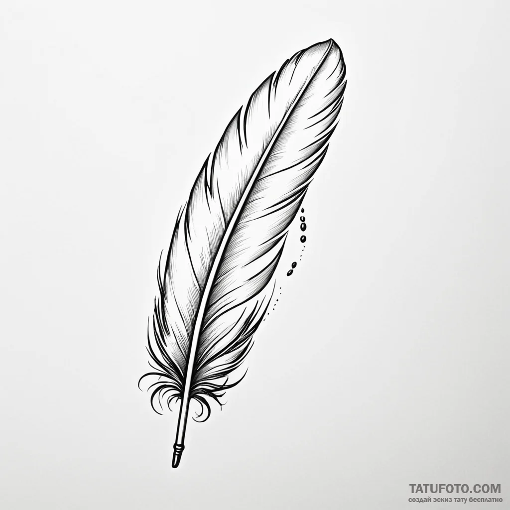A bird feather turning into an ink quill - эскиз тату (№1749804418_0, 13.06.2025 08:46) — Tatufoto.com