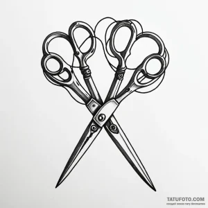 A pair of scissors cutting a string of fate - эскиз тату (№1749804483_0, 13.06.2025 08:48) — Tatufoto.com