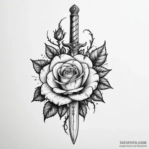 Dagger and rose - эскиз тату (№1749815352_0, 13.06.2025 11:49) — Tatufoto.com
