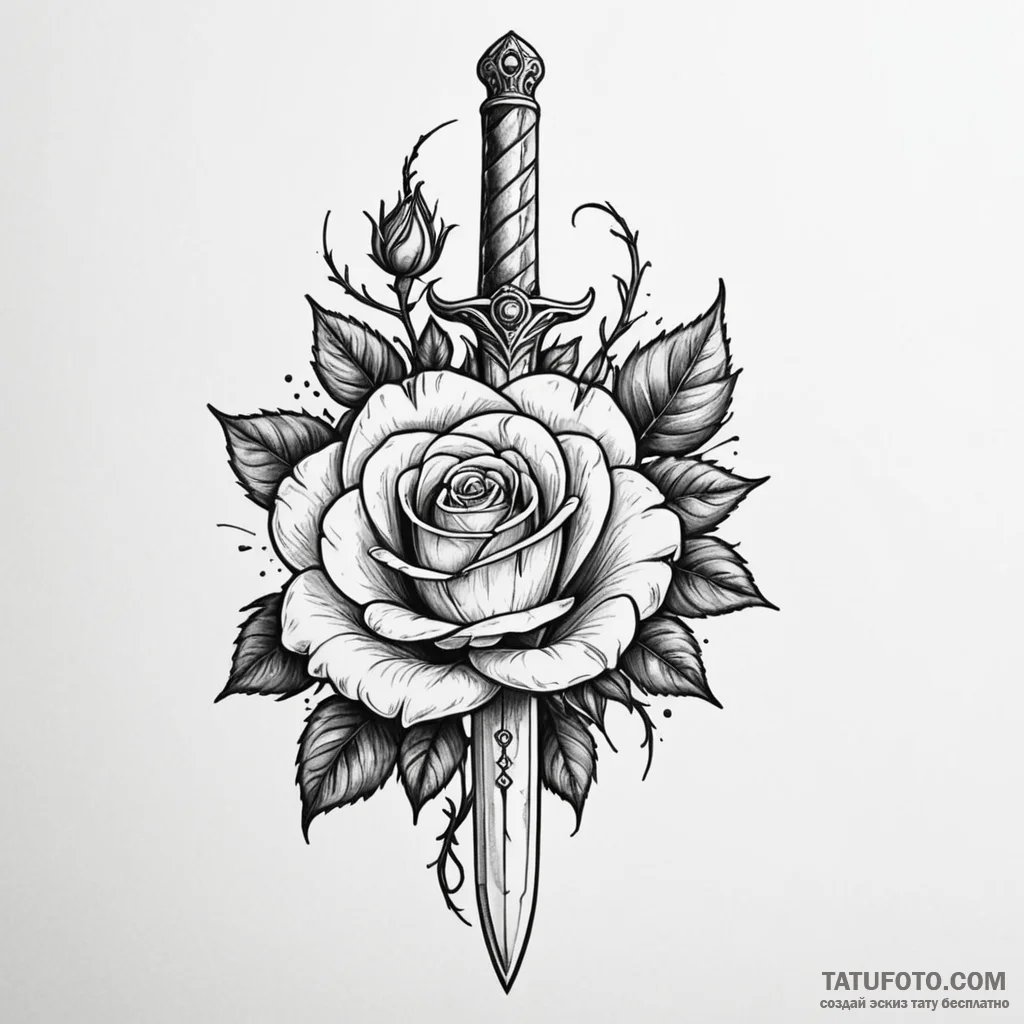 Dagger and rose - эскиз тату (№1749815352_0, 13.06.2025 11:49) — Tatufoto.com