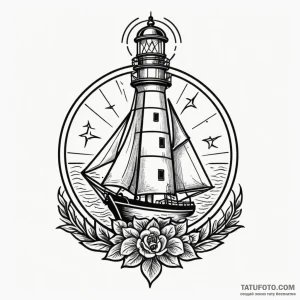 маяк - олд скул - эскиз тату (№1749815462_0, 13.06.2025 11:51) — Tatufoto.com