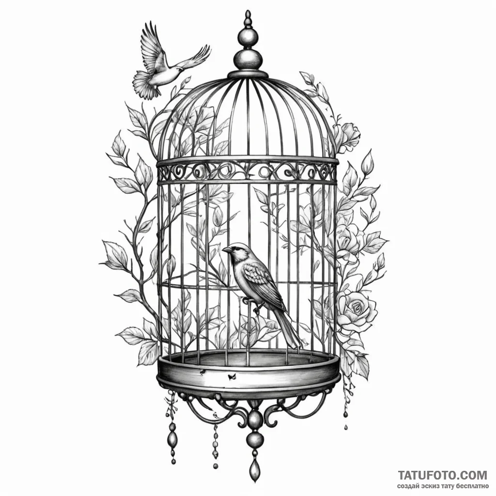 Bird and cage - эскиз тату (№1749831279_0, 13.06.2025 16:14) — Tatufoto.com