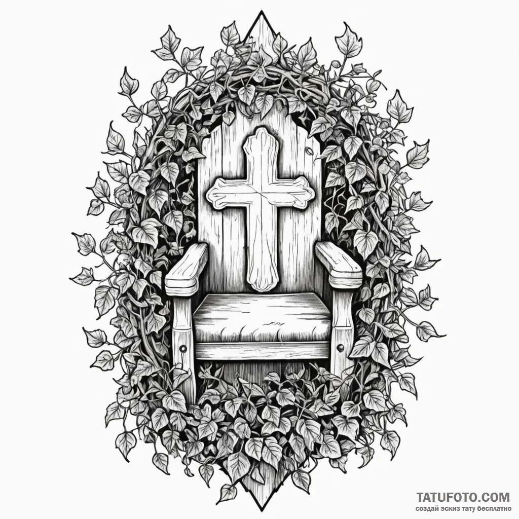 Oak throne buried beneath ivy, artistic tatto... - эскиз тату (№1749844996_0, 13.06.2025 20:03) — Tatufoto.com