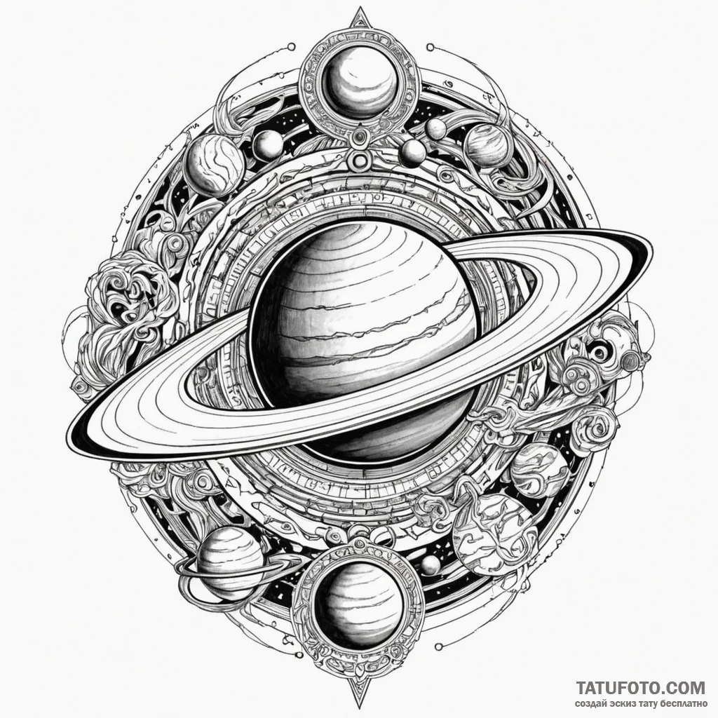 Saturn (planet), tattoo line art, on a clean... - эскиз тату (№1749845770_0, 13.06.2025 20:16) — Tatufoto.com