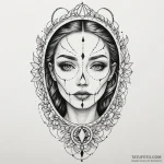 Onyx mirror reflecting bone face, tattoo line… — эскиз тату (№1749845905_0, 13.06.2025 20:18) — Tatufoto.com