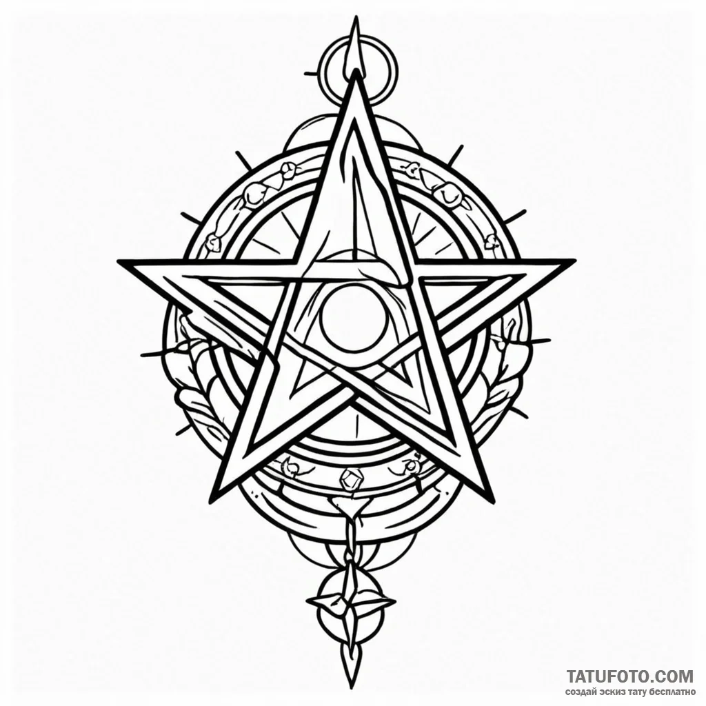 Pentagram, tattoo drawing outline, old school... - эскиз тату (№1749845975_0, 13.06.2025 20:19) — Tatufoto.com