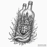 Liquor bottle with a submerged, abandoned cit… — эскиз тату (№1749848217_0, 13.06.2025 20:56) — Tatufoto.com