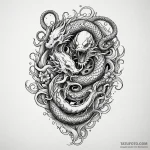 Kraken dragging bone relic, ink illustration… — эскиз тату (№1749848422_0, 13.06.2025 21:00) — Tatufoto.com