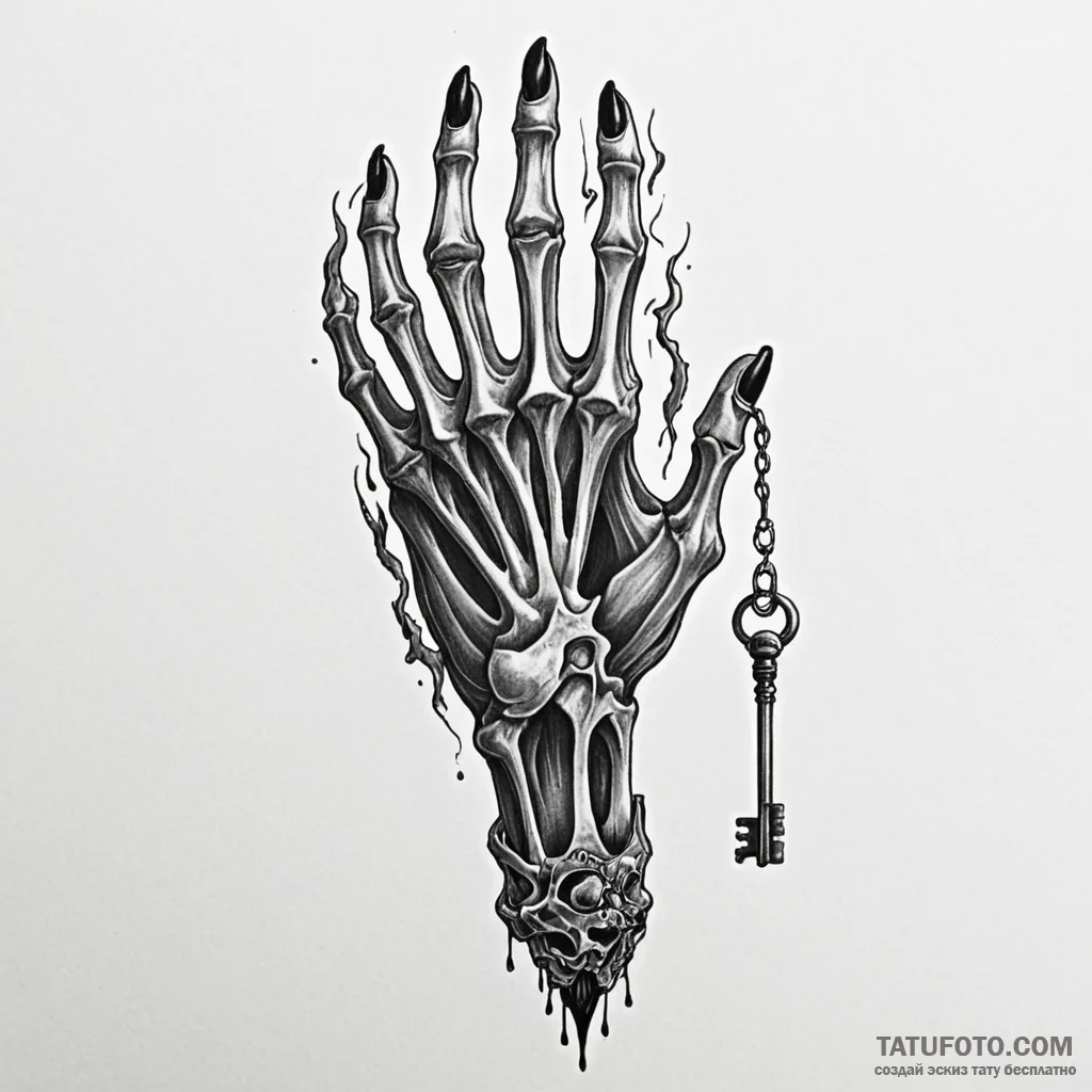 Burning hand holding skeletal key, concept ar... - эскиз тату (№1749849160_0, 13.06.2025 21:12) — Tatufoto.com