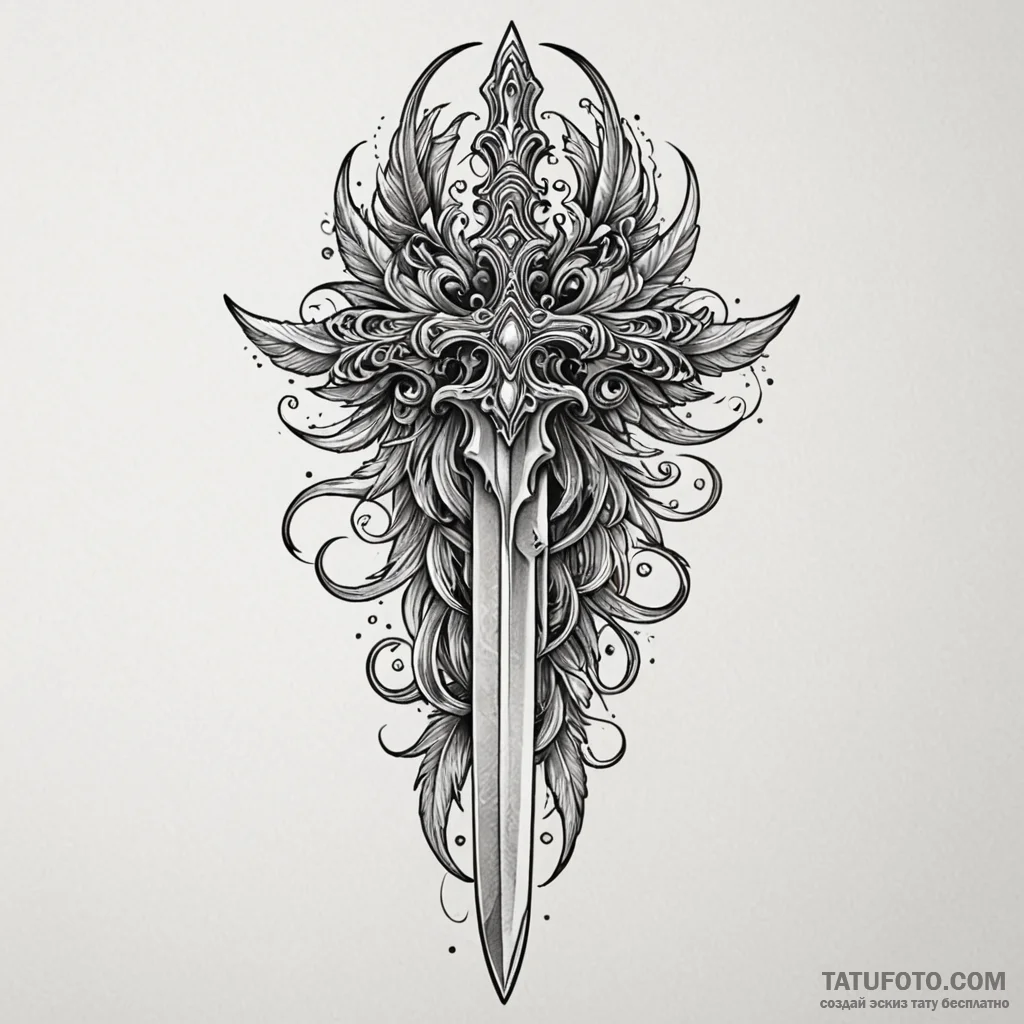 Feathered dagger crowned with bone, concept a... - эскиз тату (№1749849581_0, 13.06.2025 21:19) — Tatufoto.com