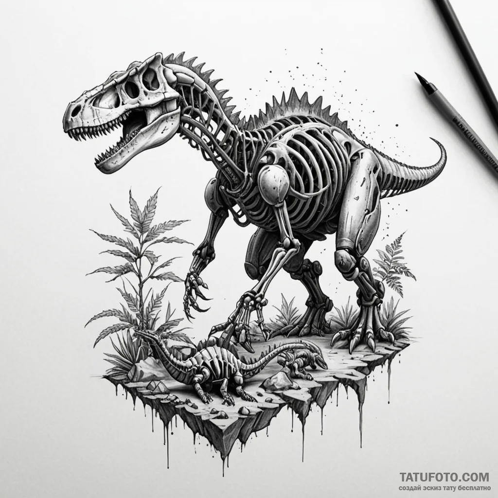 Paleontologist uncovering a robotic dinosaur... - эскиз тату (№1749850296_0, 13.06.2025 21:31) — Tatufoto.com