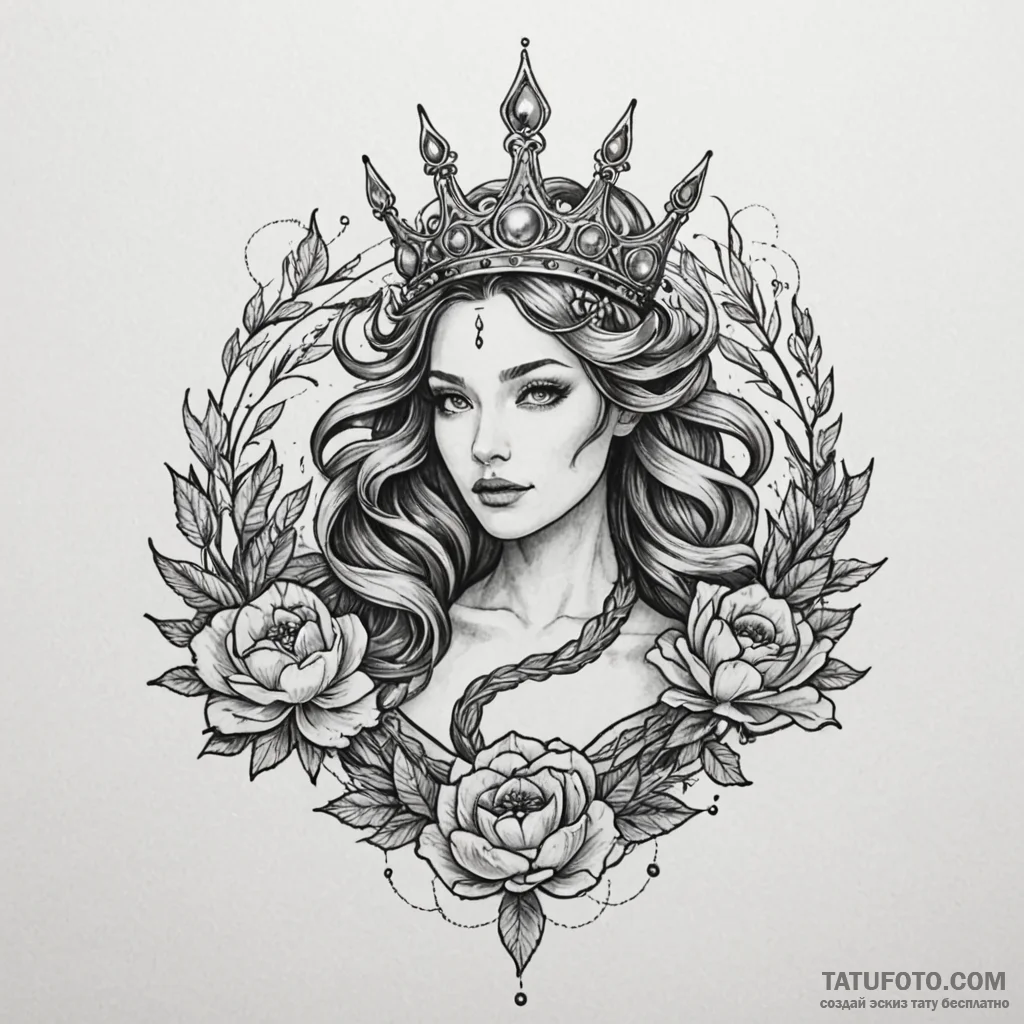 Serpent crown beneath celestial bloom, concep... - эскиз тату (№1749850430_0, 13.06.2025 21:33) — Tatufoto.com