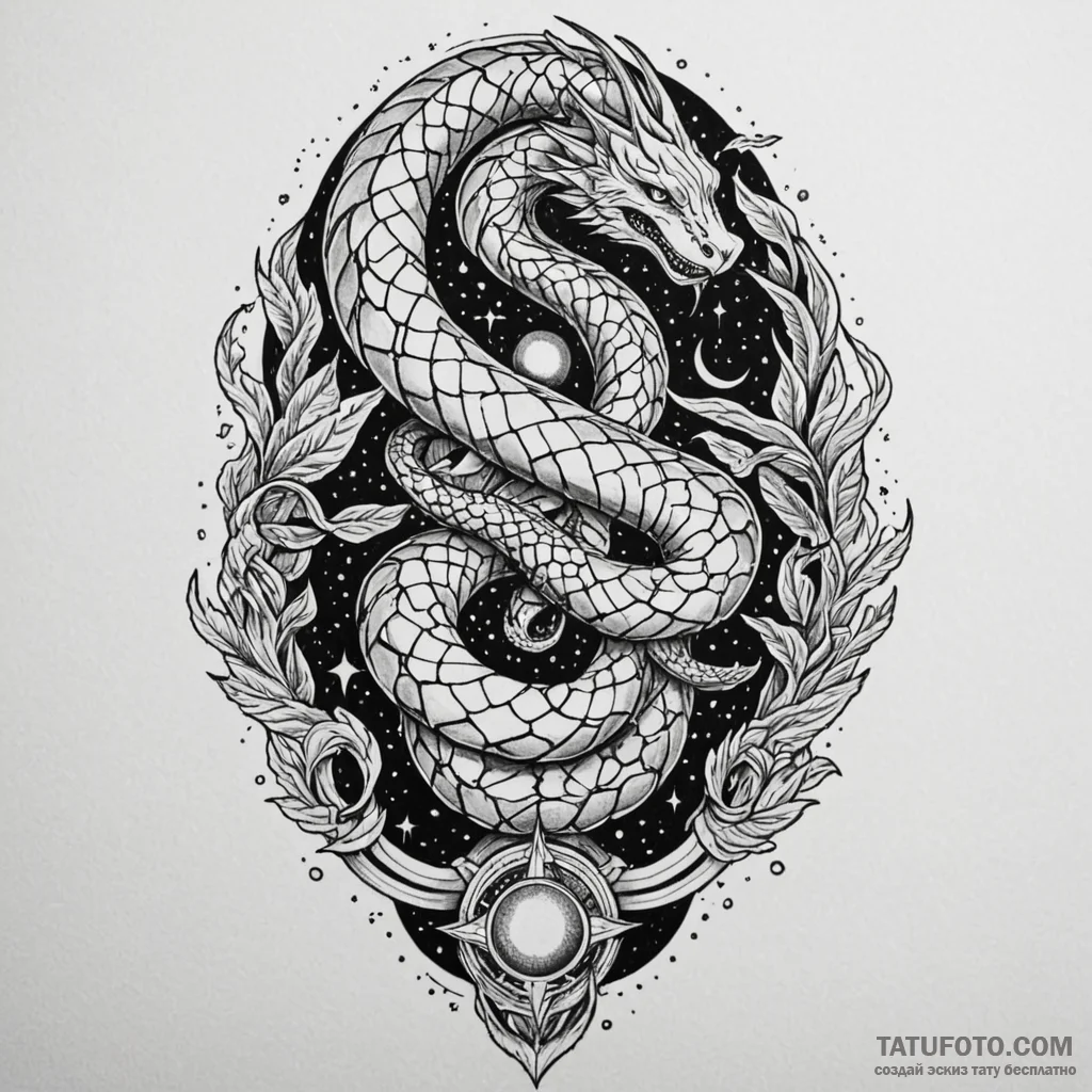Night serpent beneath celestial rift, tattoo... - эскиз тату (№1749853006_0, 13.06.2025 22:16) — Tatufoto.com