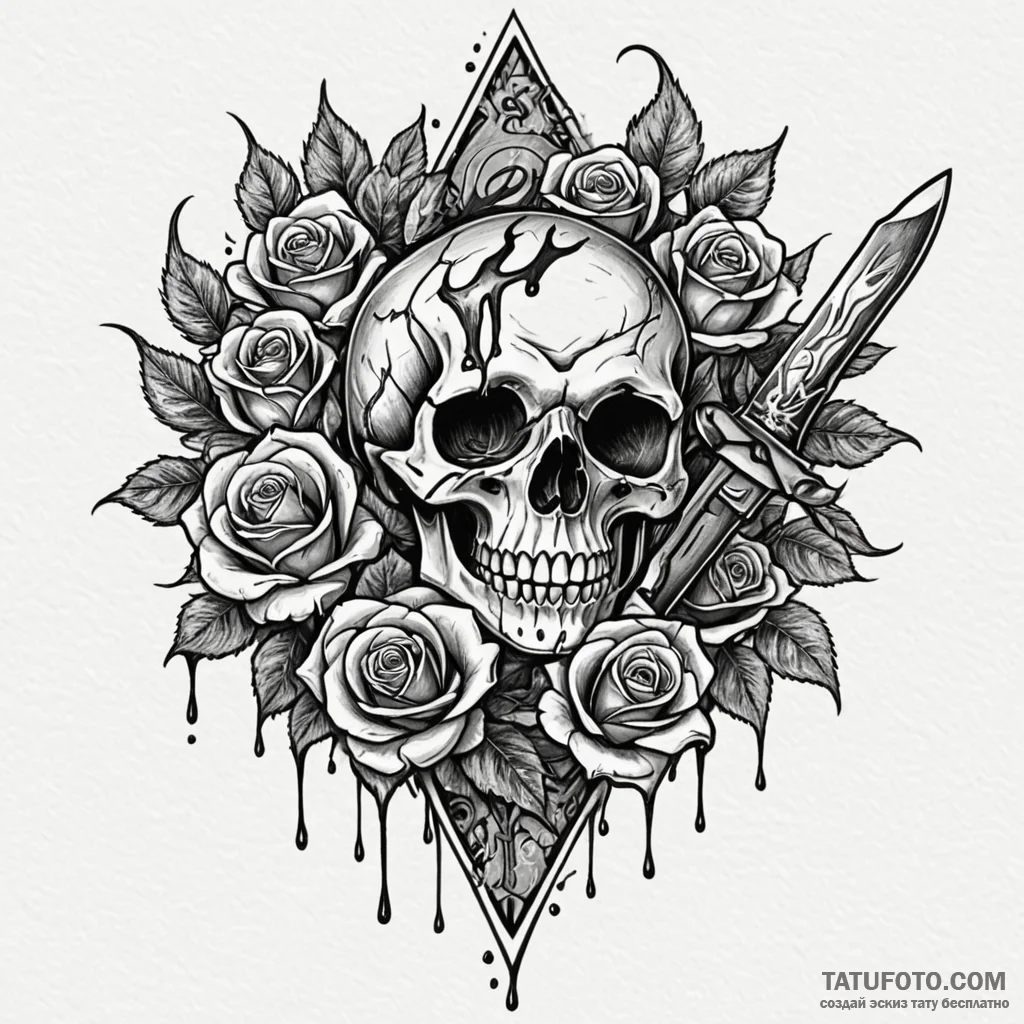Knife with bone handle dripping venom, ink il... - эскиз тату (№1749853075_0, 13.06.2025 22:17) — Tatufoto.com