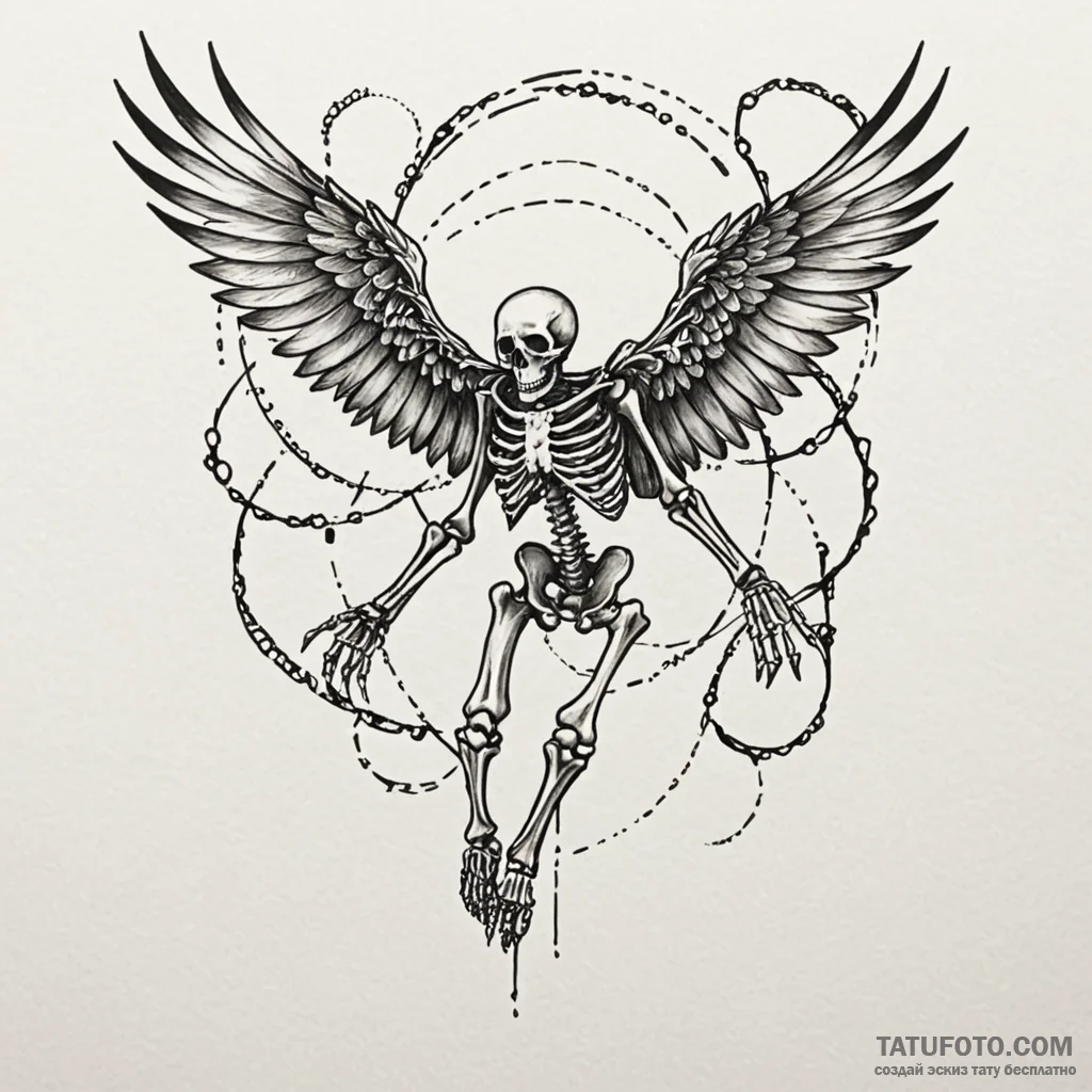Skeleton of a bird in mid-flight, tattoo draw... - эскиз тату (№1749853756_0, 13.06.2025 22:29) — Tatufoto.com