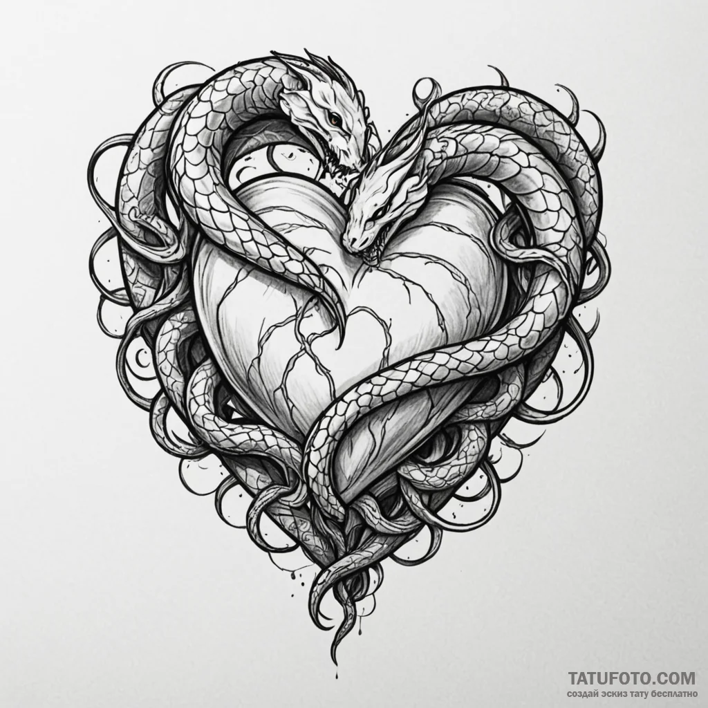 Clawed serpent devouring heart, ink illustrat... - эскиз тату (№1749853824_0, 13.06.2025 22:30) — Tatufoto.com
