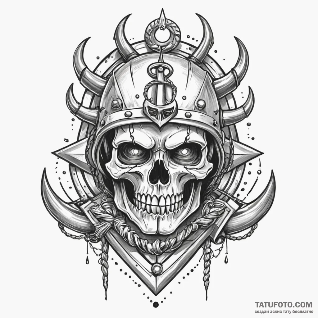 Glyph-marked helm frozen in time, tattoo sket... - эскиз тату (№1749854702_0, 13.06.2025 22:45) — Tatufoto.com