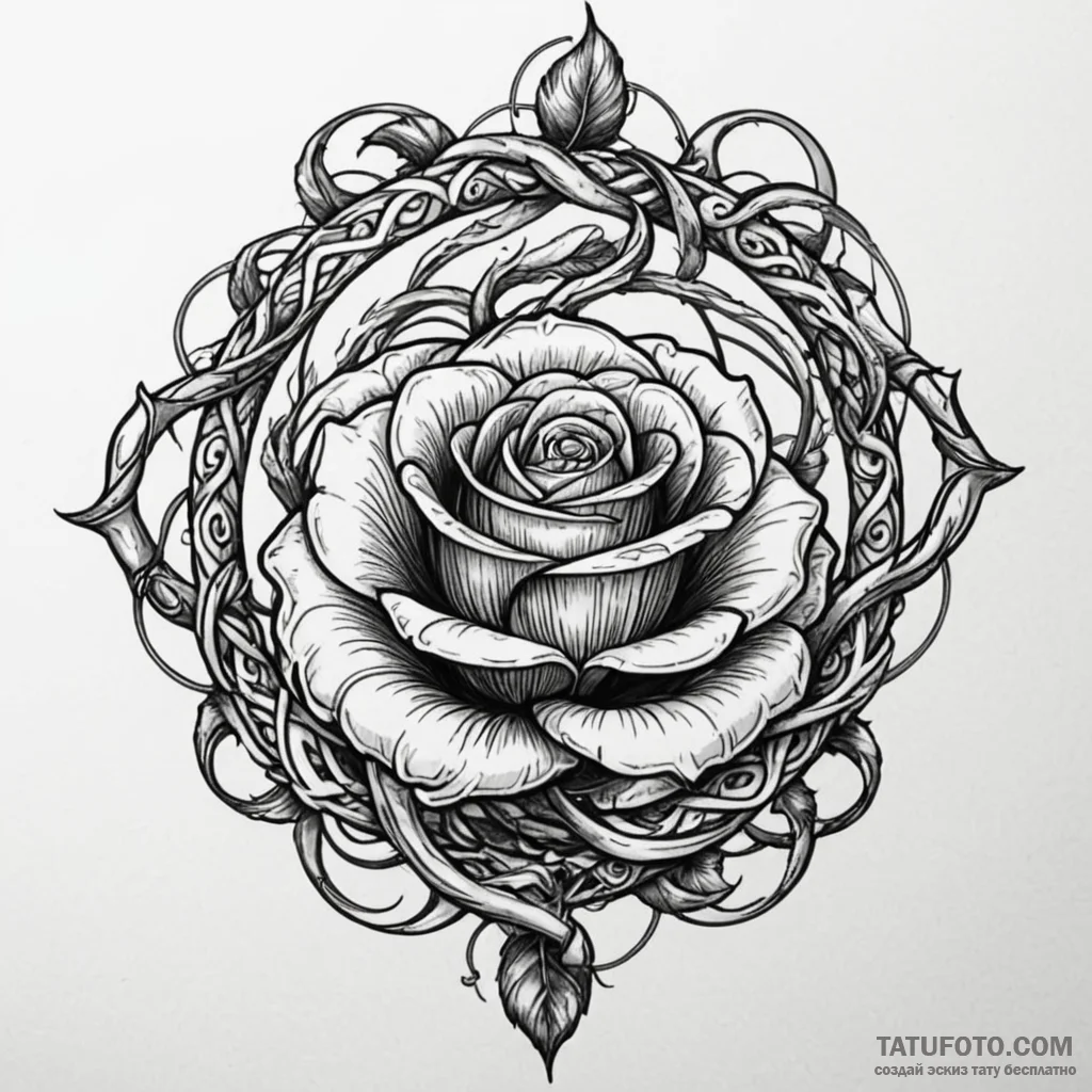 Iron rose entwined with serpent, artistic tat... - эскиз тату (№1749854899_0, 13.06.2025 22:48) — Tatufoto.com