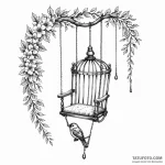 A whimsical birdcage swing, playful,, tattoo… – эскиз тату (№1749857274_0, 13.06.2025 23:27) — Tatufoto.com