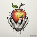 Demon hand offering a cursed, glowing apple,… – эскиз тату (№1749857542_0, 13.06.2025 23:32) — Tatufoto.com