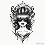 Vr headset silhouette, ink illustration for t… — эскиз тату (№1749879256_0, 14.06.2025 05:34) — Tatufoto.com