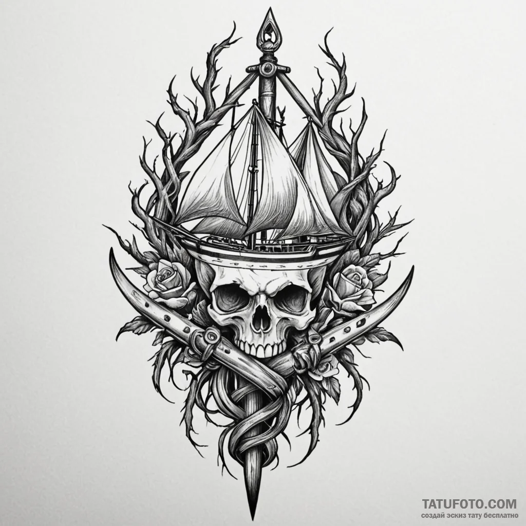Cursed blade wrapped in roots, tattoo sketch... - эскиз тату (№1749879323_0, 14.06.2025 05:35) — Tatufoto.com