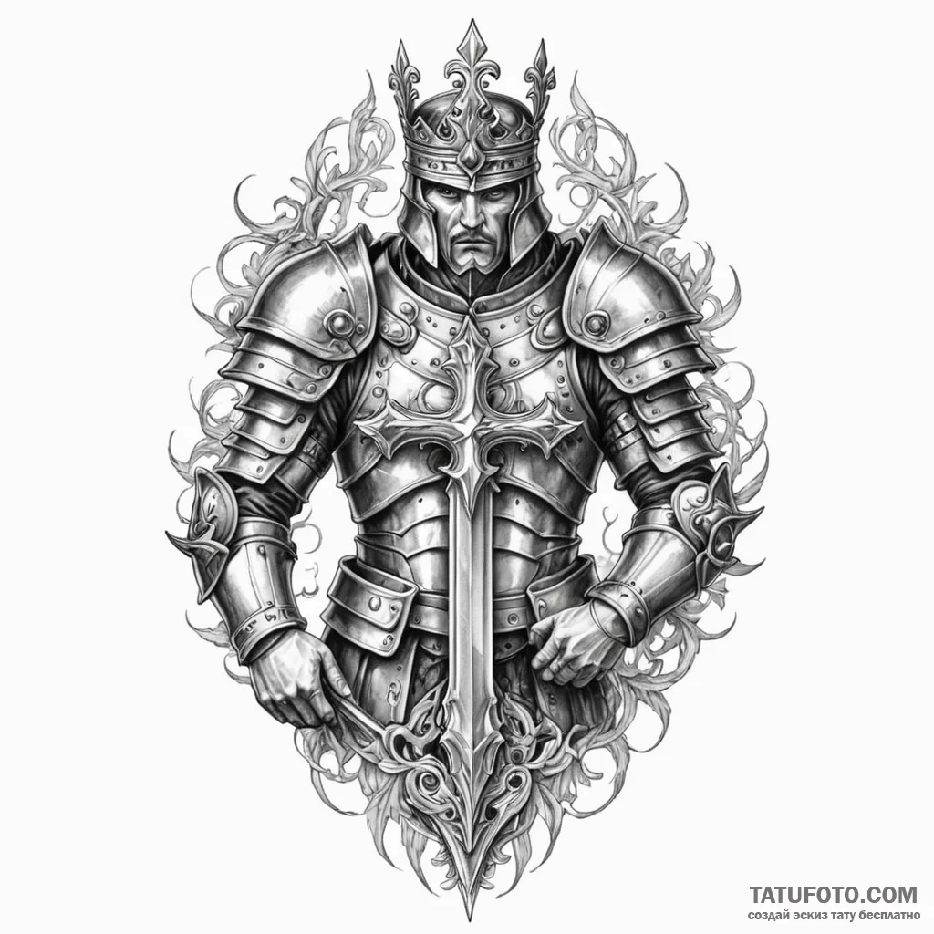 Kingвђ™s armor buried in ruins, tattoo sketch... - эскиз тату (№1749881863_0, 14.06.2025 06:17) — Tatufoto.com