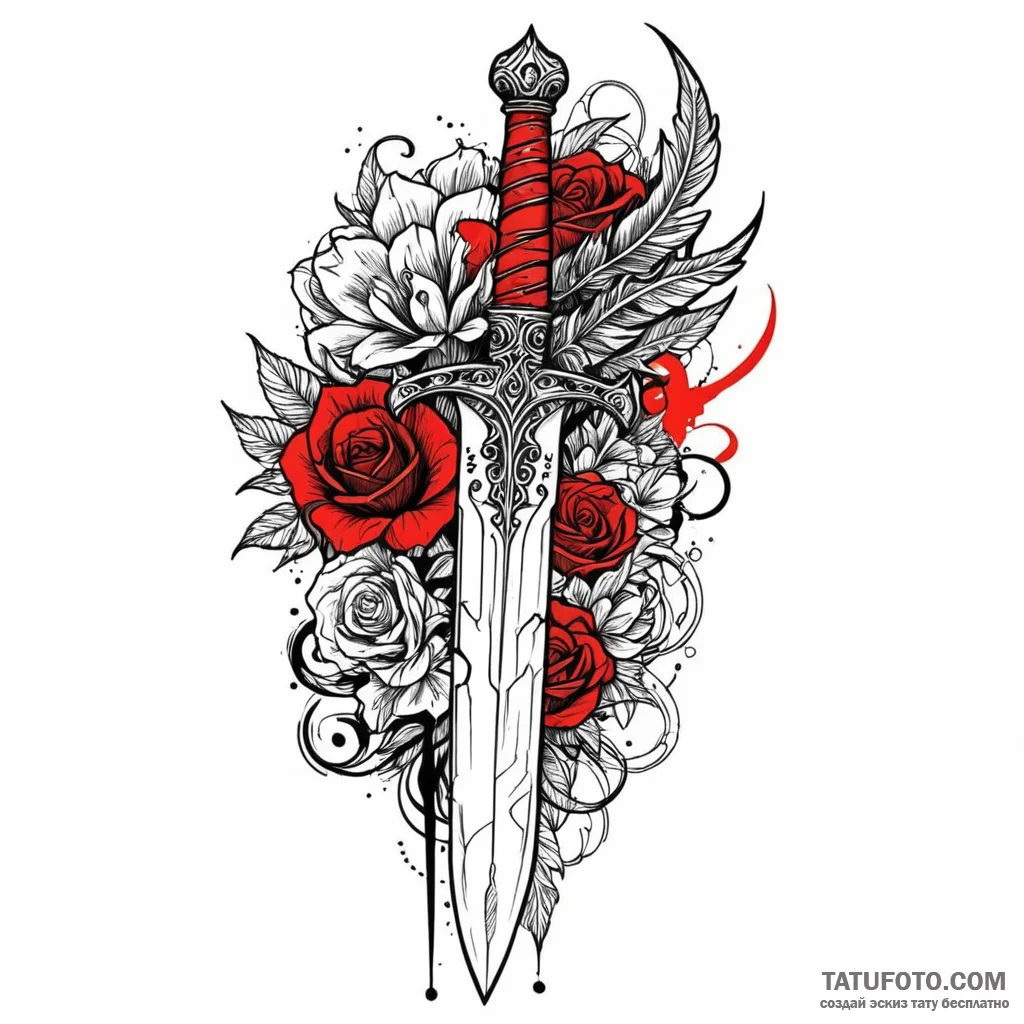Dagger, tattoo line art, on a clean white pap... - эскиз тату (№1749884312_0, 14.06.2025 06:58) — Tatufoto.com
