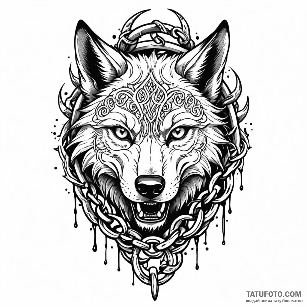 Fenrir breaking his chains, tattoo flash shee... - эскиз тату (№1749885174_0, 14.06.2025 07:12) — Tatufoto.com