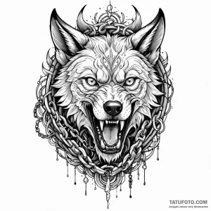 Fenrir breaking his chains, tattoo flash shee... - эскиз тату (№1749886659_0, 14.06.2025 07:37) — Tatufoto.com