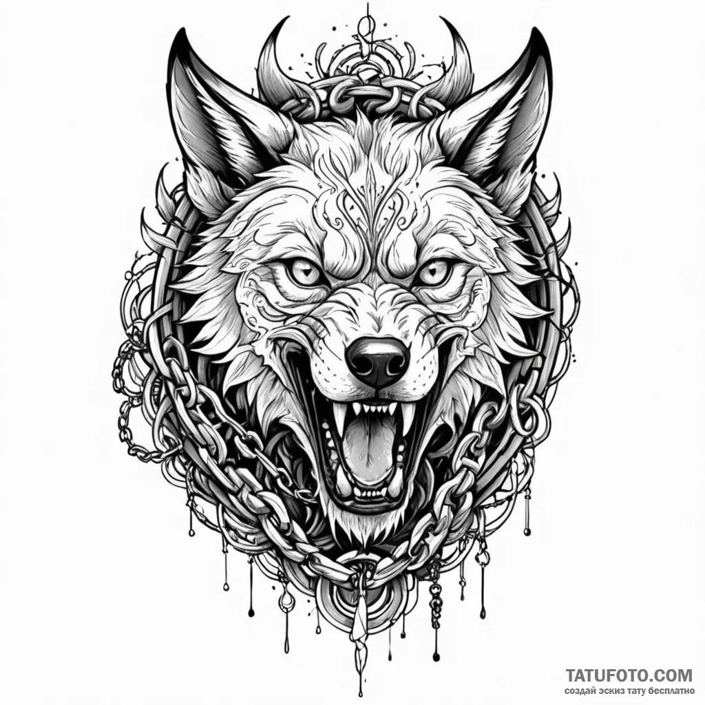 Fenrir breaking his chains, tattoo flash shee... - эскиз тату (№1749886659_0, 14.06.2025 07:37) — Tatufoto.com