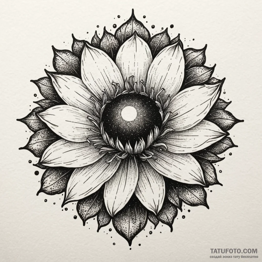 Eclipse flower blooming in darkness, artistic... - эскиз тату (№1749887089_0, 14.06.2025 07:44) — Tatufoto.com