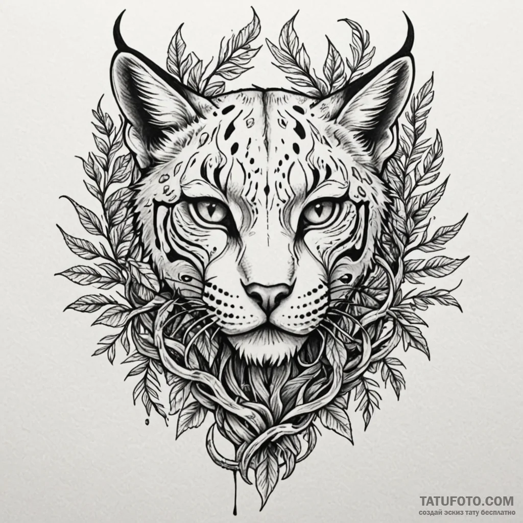 Lynx skeleton beneath thorned vines, tattoo f... - эскиз тату (№1749887157_0, 14.06.2025 07:45) — Tatufoto.com
