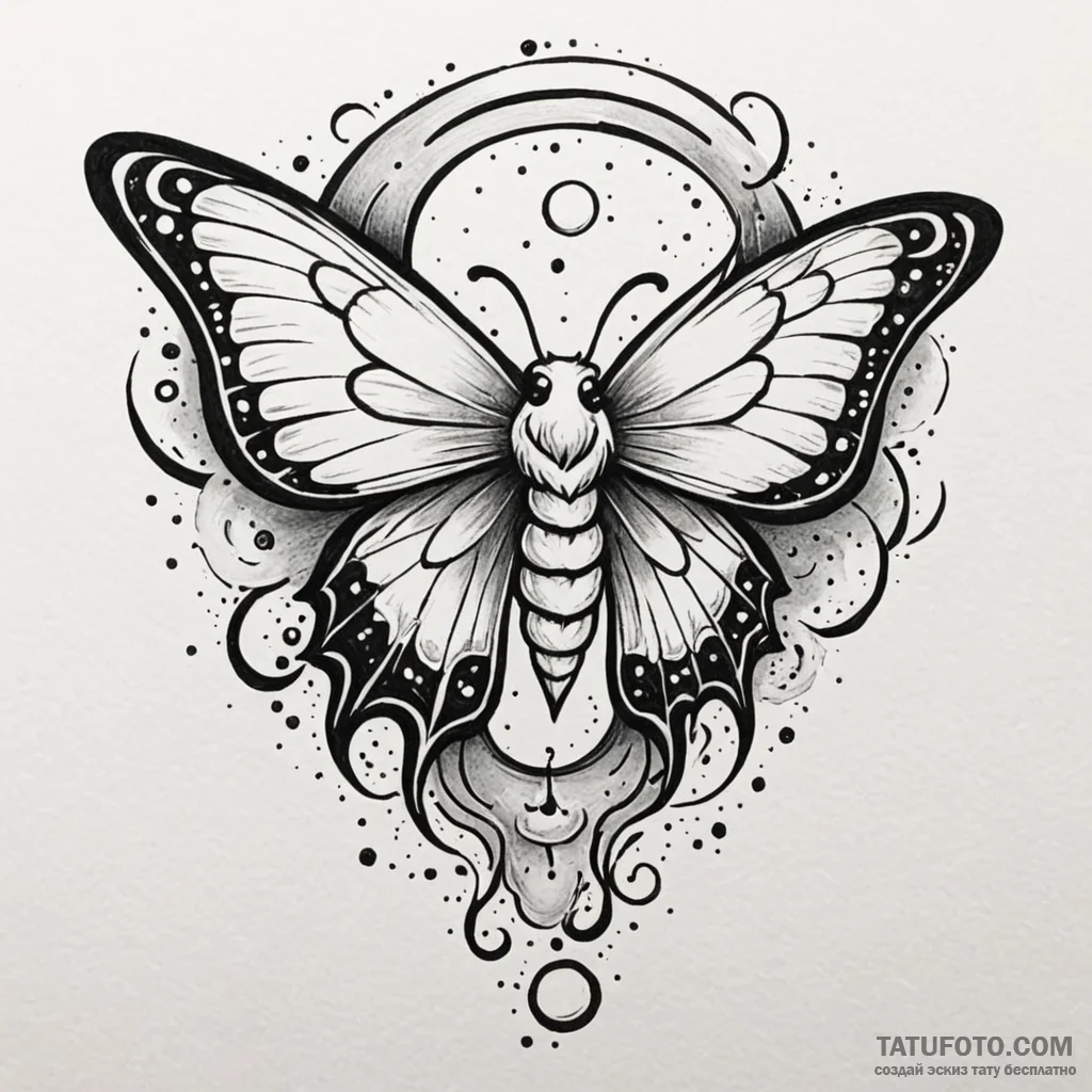 Angelic moth flying in moonlight storm, tatto... - эскиз тату (№1749887970_0, 14.06.2025 07:59) — Tatufoto.com