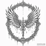 Knotwork wings beneath shattered gate, ink il… — эскиз тату (№1749889051_0, 14.06.2025 08:17) — Tatufoto.com