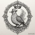 A whimsical bird with a crown, regal,, tattoo… — эскиз тату (№1749889185_0, 14.06.2025 08:19) — Tatufoto.com