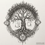 Yggdrasil’s roots wrapping around a glowing r… — эскиз тату (№1749890127_0, 14.06.2025 08:35) — Tatufoto.com