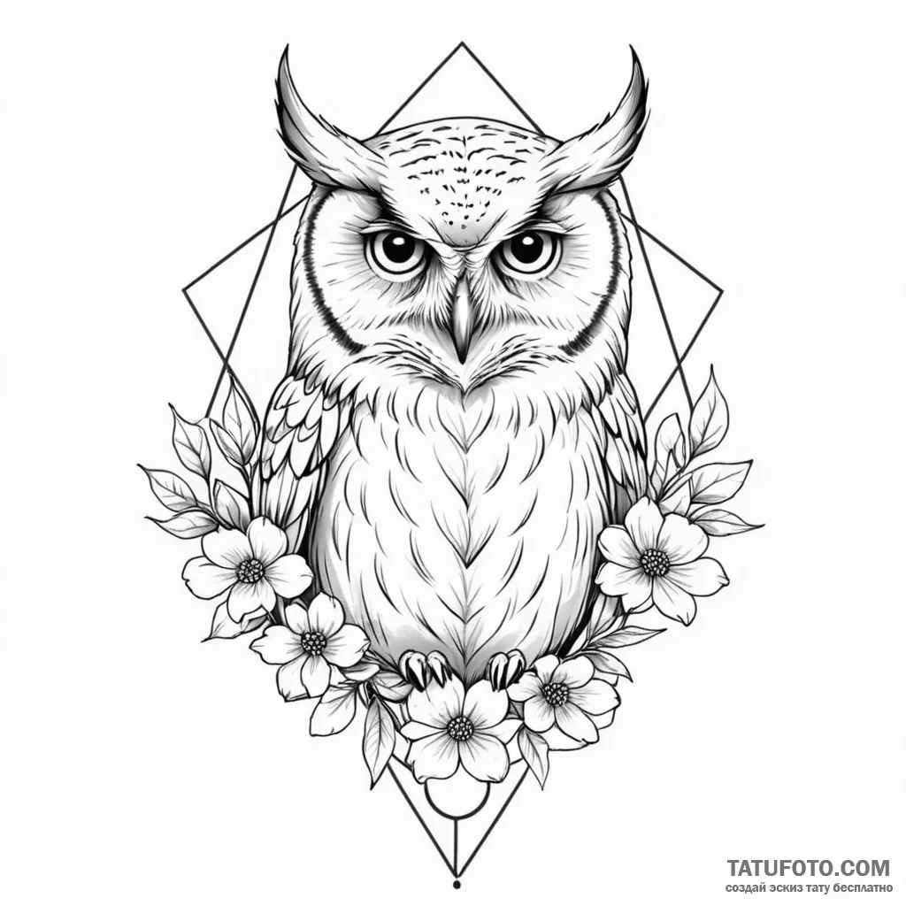 сова цветы геометрия - эскиз тату (№1749893052_0, 14.06.2025 09:24) — Tatufoto.com