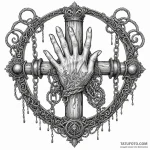 Pillory with ghostly hands still locked insid… — эскиз тату (№1749894583_0, 14.06.2025 09:49) — Tatufoto.com