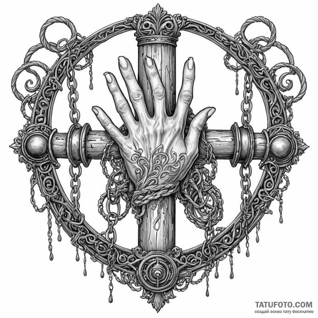 Pillory with ghostly hands still locked insid... - эскиз тату (№1749894583_0, 14.06.2025 09:49) — Tatufoto.com