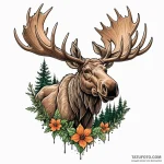 Moose with antlers holding a miniature forest… — эскиз тату (№1749899164_0, 14.06.2025 11:06) — Tatufoto.com