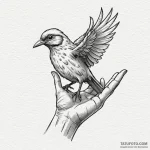 A whimsical bird in a hand, small,, ink illus… — эскиз тату (№1749900977_0, 14.06.2025 11:36) — Tatufoto.com