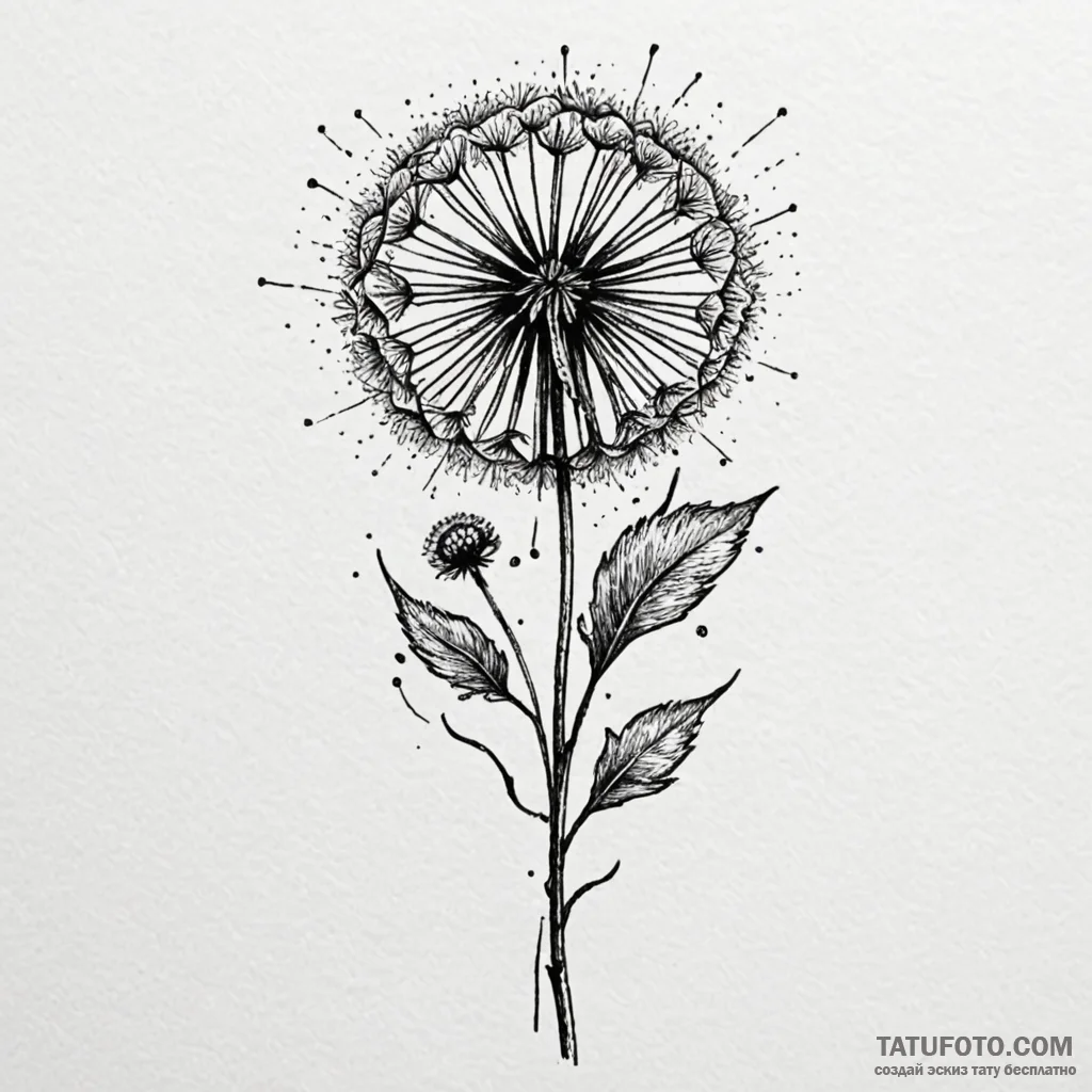 Dandelion, concept art for tattoo, sketch tat... - эскиз тату (№1749903253_0, 14.06.2025 12:14) — Tatufoto.com