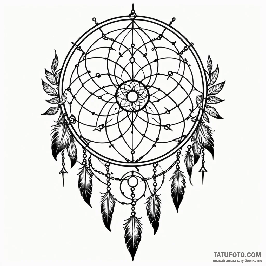 Dreamcatcher pierced by arrows, tattoo sketch... - эскиз тату (№1749904607_0, 14.06.2025 12:36) — Tatufoto.com