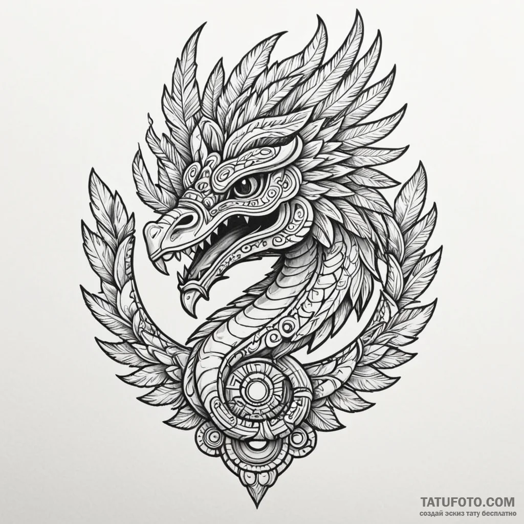 Aztec feathered serpent (quetzalcoatl) - эскиз тату (№1749905351_0, 14.06.2025 12:49) — Tatufoto.com