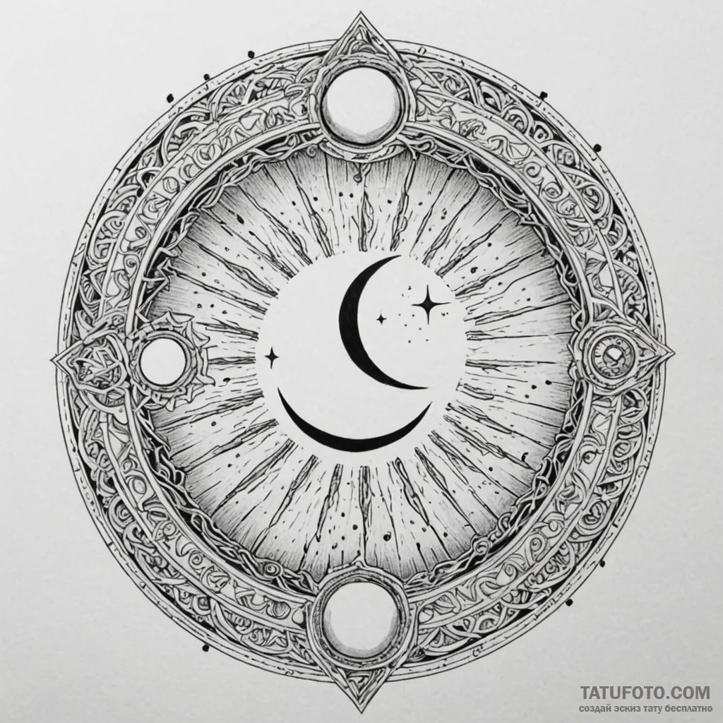 Druid circle beneath eclipse, ink illustratio... - эскиз тату (№1749905884_0, 14.06.2025 12:58) — Tatufoto.com