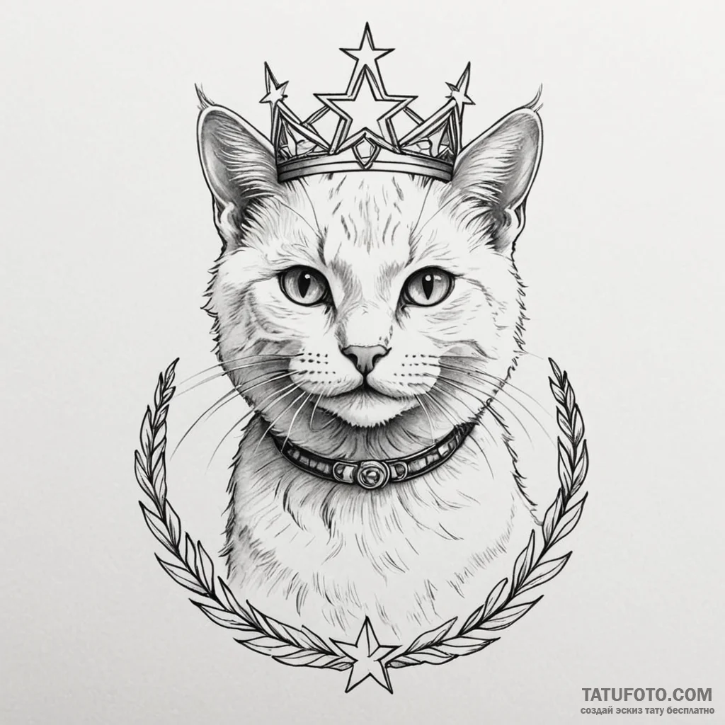 Angelic cat with star crown, concept art for... - эскиз тату (№1749907093_0, 14.06.2025 13:18) — Tatufoto.com