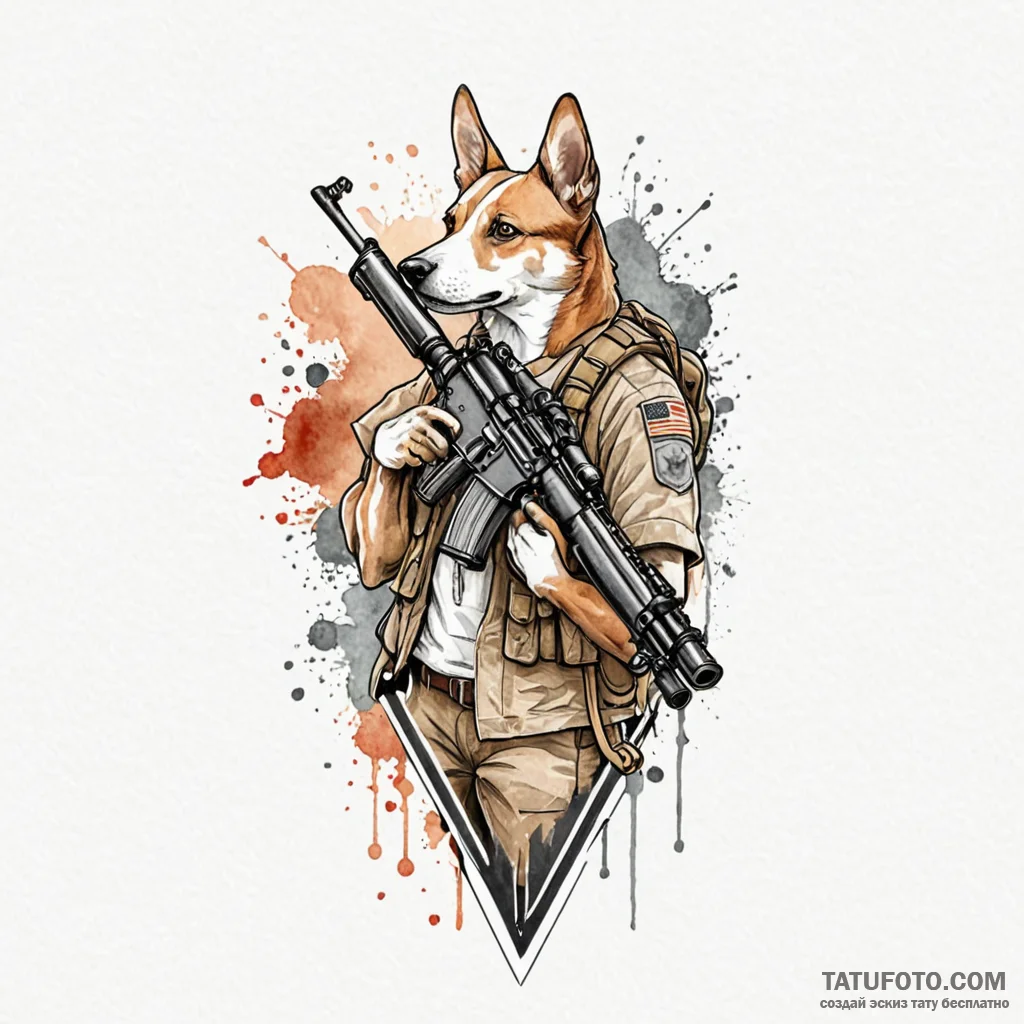 Soldier's dog tags hanging from a rifle, tatt... - эскиз тату (№1749909503_0, 14.06.2025 13:58) — Tatufoto.com